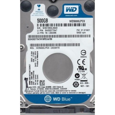 500 GB 2.5 WD 5400 SATA3 16MB SLIM WD5000LPCX